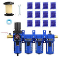 1/2" NPT Compressed Air Filter Regulator Lubricator Combo,Oil Water Separator,Brass Cartridge with Double Desiccant - Gauge(0-150 psi), Poly Bowl, Semi-Auto Drain, Bracket
