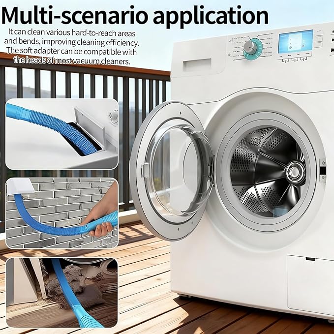 Dryer Vent Cleaner Kit - Universal Vacuum Hose Attachment & Lint Brush, Effectively Clean Clogged Dryer Ducts, Fit Most Vacuums for Dryer, Refrigerator Coils & Behind Appliances (Blue)