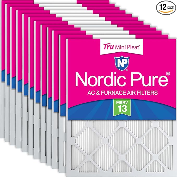 Nordic Pure 16x20x1 (Actual Size: 15 1/2 x 19 1/2 x 3/4) Tru Mini Pleat MERV 13 AC Furnace Air Filters – 2.5X More Media for Longer-Lasting, High-Efficiency Filtration - 12 Pack
