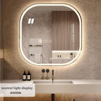JSLJDM 500X500 mm Illuminated Backlit LED Bathroom Mirror, Wall Mounted Multifunction Bathroom Vanity Mirror with Lights and Demister Pad, Energy-Saving Illuminated Smart Mirror 70cm tricolorlight