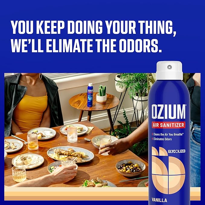 Ozium 8 Oz. Air Sanitizer & Odor Eliminator for Homes, Cars, Offices and More, Vanilla Scent, Pack of 2