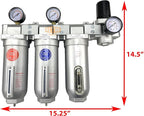 1" NPT SUPER DUTY Industrial Grade 4 Stages Filter Coalescing Desiccant Dryer Regulator System For Compressed Air Lines, Metal Bowls, Great For Paint Spray And Plasma Cutter (MANUAL DRAIN)