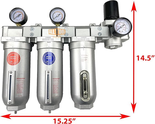 3/4" NPT SUPER DUTY Industrial Grade 4 Stages Filter Coalescing Desiccant Dryer Regulator System For Compressed Air Lines, Metal Bowls, Great For Paint Spray And Plasma Cutter (MANUAL DRAIN)