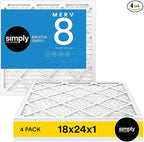 Simply 18x24x1 Air Filter, Merv 8, 4 Pack, For Home AC Furnace & HVAC (Actual Size: 17.75"x23.75"x0.75") DUST, Pet, & Allergy Control