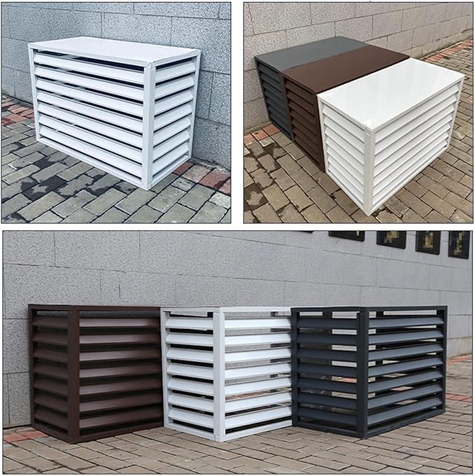 Aluminum Air Conditioner Cover Exterior Air Conditioning Unit Cover Air Conditioner Fence Screen Privacy Fence Trash Can Enclosure Outdoor Condenser Protective (White 110x60x80cm)