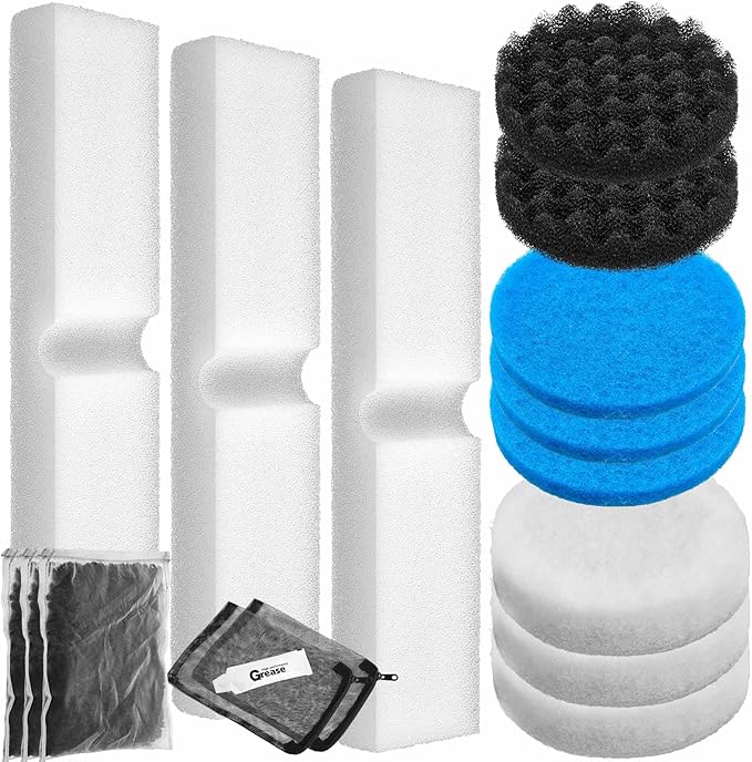 17 Pcs Filter Media Replacement Set Compatible with Fluval Fx4 Fx5 Fx6, Including Quick Clear/Fine Filter Water Polishing Pads, Foam, Foam Block, Activated Carbon, Silicone Lube, Mesh Bags
