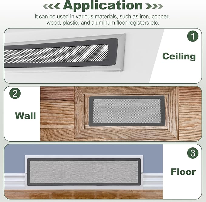 YOKIVE 6 Pcs Magnetic Floor Vent Covers, Floor Register Cover PVC Mesh Air Vent Screen Filters, Great for Home Floor, Wall, Ceiling, Catch Debris Hair Dust (Black, 14-Inch x 6-Inch)