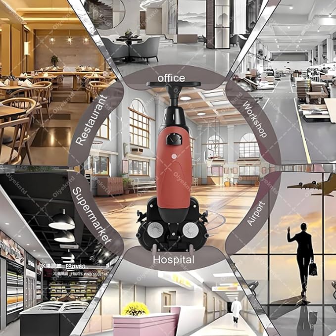 Commercial Floor Scrubber Machine Lightweight Electric Floor Cleaner with 17" Cleaning Width, Rotary Double Brushes, 360° Rotating Head, Efficiently Scrubs The Floor and Leaves it Dry White