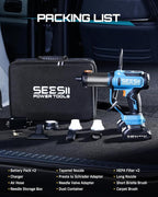 SEESII 3-in-1 Tire Inflator: Portable Air Compressor & Car Vacuum Cleaner & Led Work Light with 2×2000mAh Batteries, 21V Tire Air Pump 150PSI w/Digital Gauge+Auto-Shutoff for Ball/Motorcycle/Car/Home