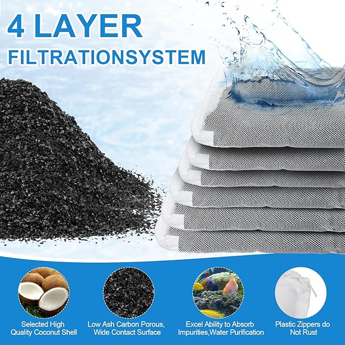 6Pack Aquarium Activated Carbon Bags Fit for Marineland All C-Series and Magniflow Canister Filters Rite-Size S, T and X, Charcoal Bags for Fish Tank Filter, Aquarium Carbon Media