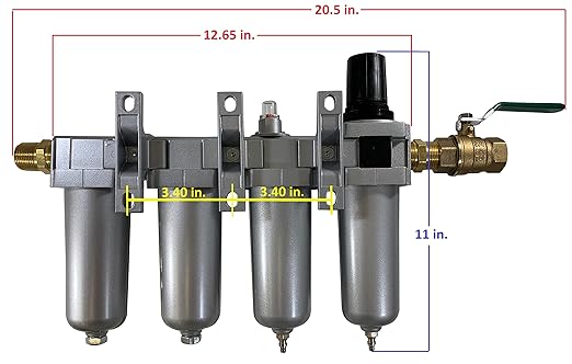 THB 4 Stage High Flow 70 Series Industrial Ultra Clean Compressed Air Filter Regulator Dryer Combination (3/4" NPT, Manual Drain)