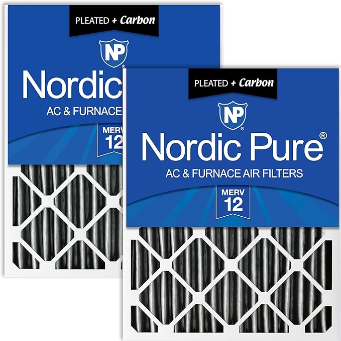 Nordic Pure 20x25x4 (19_1/2 x 24_1/2 x 3_5/8) Pleated Air Filter MERV 12 Pleated + Carbon Qty 2