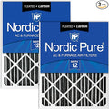 Nordic Pure 20x20x4 (Actual Size: 19 1/2 x 19 1/2 x 3 5/8) Pleated Air Filter MERV 12 Plus Carbon 2 Pack