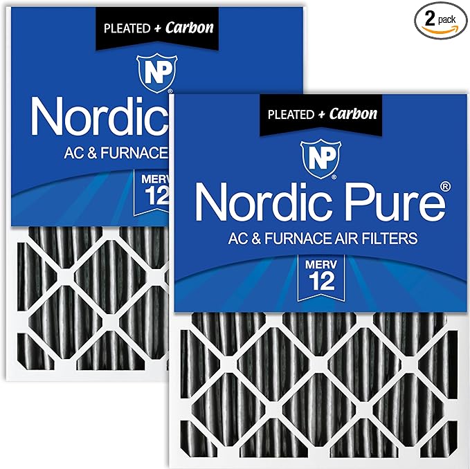 Nordic Pure 20x20x4 (Actual Size: 19 1/2 x 19 1/2 x 3 5/8) Pleated Air Filter MERV 12 Plus Carbon 2 Pack