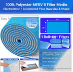 20''x90'' Air Vent Filters, High Air Flow Cut to Size(80+Filters) MERV 8 Electrostatic Floor Vent Filter for Floor Registers, RV, AC, Ceiling, Grilles and Wall HVAC Furnace Vents, 48PCs Adhesive Hook