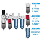 NANPU 3/4" NPT Industrial Grade 4 Stage Air Drying System - Particulate Filter, Coalescing Filter, Double Desiccant Dryers & Air Regulator, Metal Bowl, Auto Drain, for Paint Spray＆ Plasma Cutter