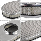 15" Air Cleaner Kit Polished Aluminum Oval Full Finned Retro Compatible with Classic Chevy Ford