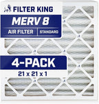 Filter King 21x21x1 Air Filter | 4-PACK | MERV 8 HVAC Pleated A/C Furnace Filters | MADE IN USA | Actual Size: 21 x 21 x .75"