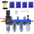 1/4"NPT Air Filter Regulator Lubricator Combo, Air Regulator and Water Separator,Air Compressor Water Separator,5 Micron Brass Filter Cartridge,Double Desiccant Dryers-Blue