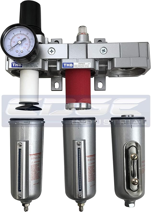 3 Stage, Heavy Duty Industrial Grade Filter Regulator Coalescing Desiccant Dryer System For Compressed Air Lines, Metal Bowls, Great For Paint Spray And Plasma Cutter (3/4" Npt, Manual Drain)