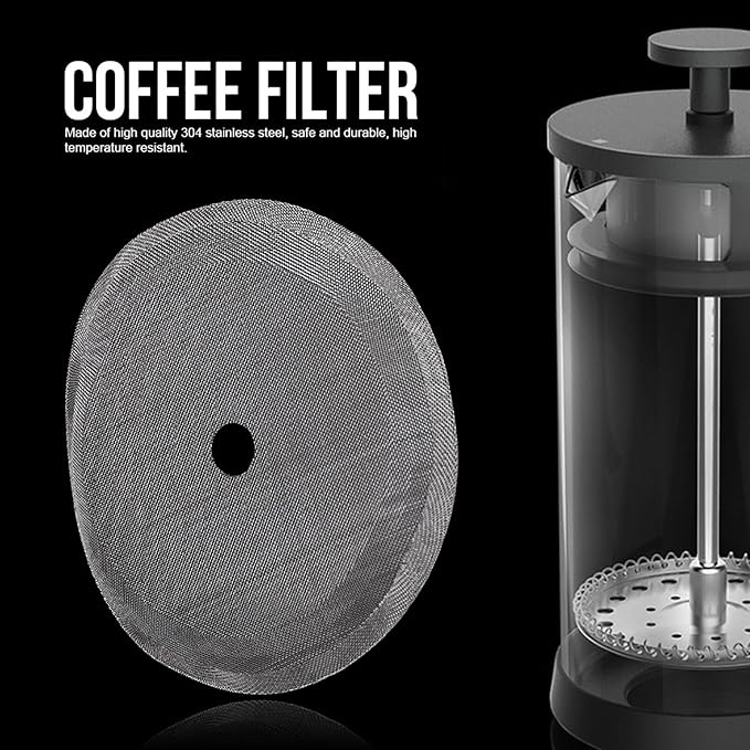 Press Filter Screen, 5Pcs 304 Stainless Steel Coffee Filter Universal French Portable Detachable Coffee Pot Mesh Filter Accessory for Coffee Makers Tea Particles (Medium-800ml)