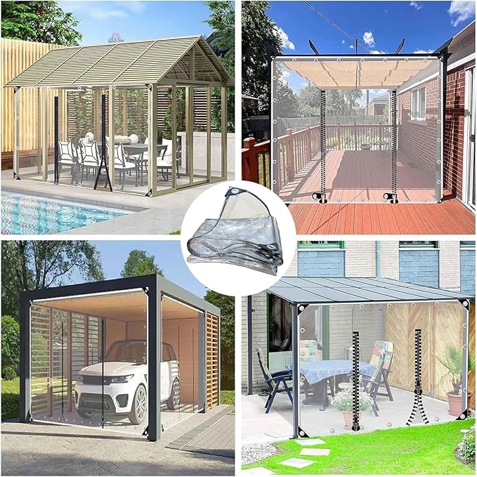 Transparent Tarpaulin Side Panels, Outdoor Clear Tarp Curtains with Zipper Door, Curtain Patio Enclosure for Pergola Porch Carport Canopies(4x8m)