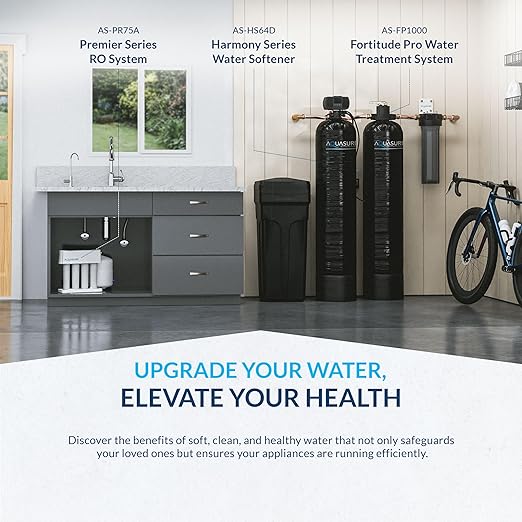Aquasure Harmony Series 32,000 Grains Whole House Water Softener Bundle with Automatic Digital Metered Control Head and Triple Purpose Sediment/GAC/Zinc Pre-Filters, Reduces Hardness (1-2 bathrooms)