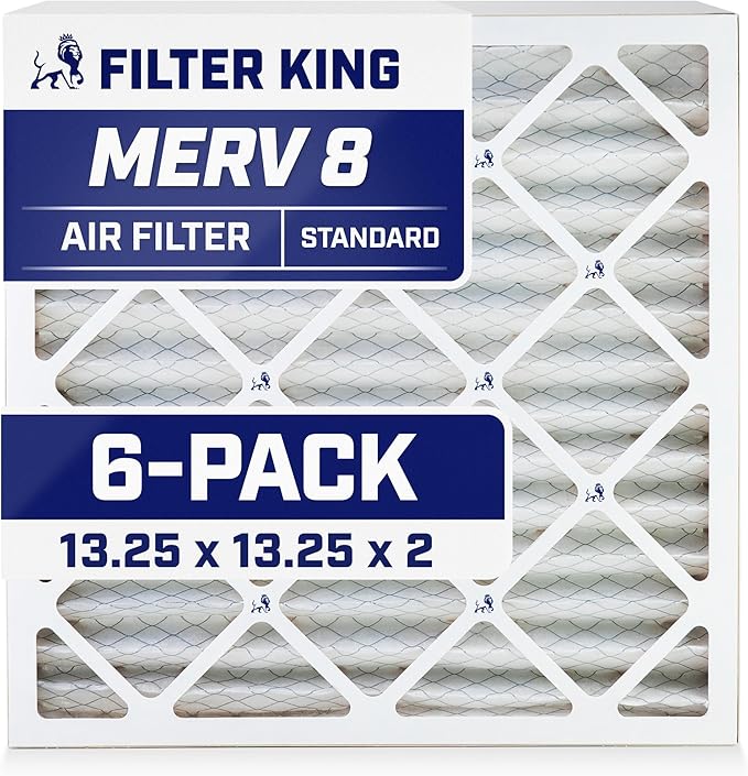 Filter King 13.25x13.25x2 Air Filter | 6-PACK | MERV 8 HVAC Pleated A/C Furnace Filters | MADE IN USA | Actual Size: 13.25 x 13.25 x 1.75"