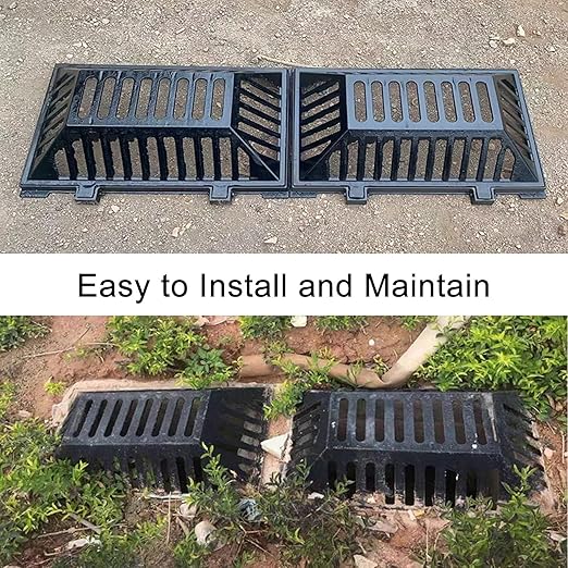 Manhole Cover and Frame Ductile Iron, Heavy Duty Drain Grate, One-Piece Design, Reinforced Drainage Covers for Yard, Garden, Construction Sites(75 * 45 * 18 cm/30 * 18 * 7 in)