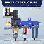 3/8 Inch NPT Three Stage Air Drying System,air Pressure Regulator with 5＆0.01 Micron Filter Cartridge，Desiccant Dryer & Air Regulator, Metal Bowl Manual Drainage-Blue