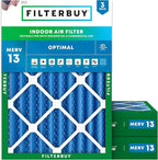 Filterbuy 20x23x4 Air Filter MERV 13 Optimal Smoke & Allergy Defense (3-Pack), Electrostatic Pleated HVAC AC Furnace Filters Replacement, Made in USA (Actual Size: 19.50 x 22.50 x 3.63)