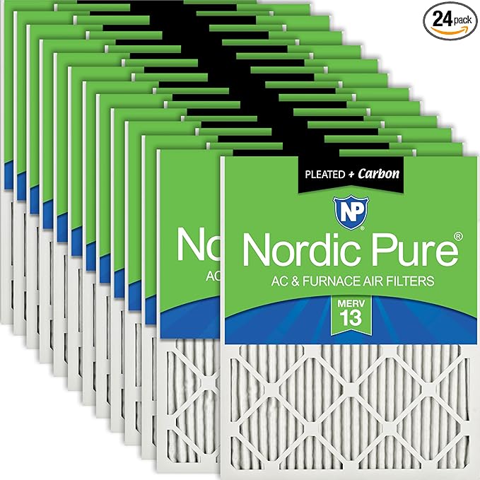 Nordic Pure 18x24x1 (Actual Size: 17 1/2 x 23 1/2 x 3/4) Pleated Air Filters MERV 13 Plus Carbon 24 Pack