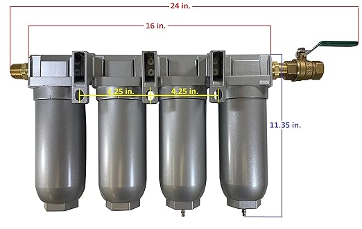 THB 4 Stage High Flow Industrial Ultra Clean Compressed Air Filter Dryer Combination (3/4" NPT, 11oz, Manual Drain)