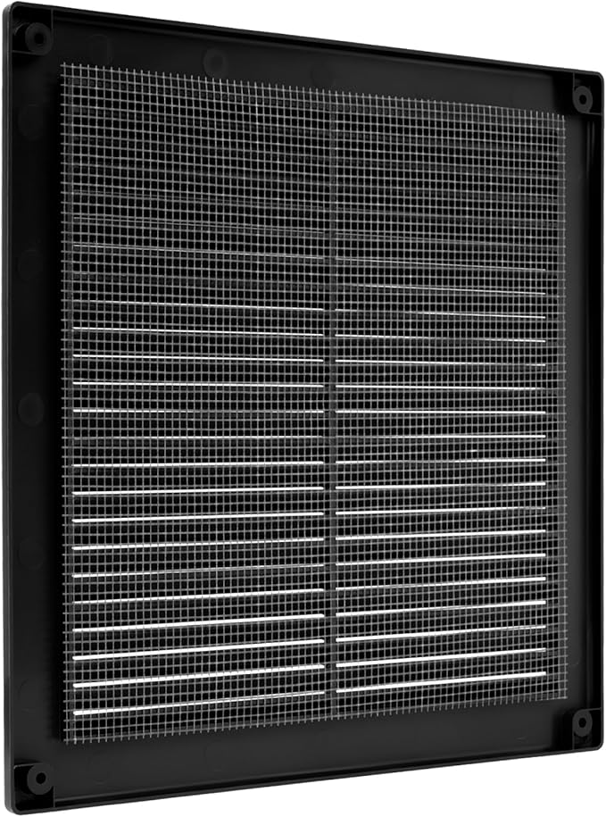 Vent Systems 8" x 8" - Pack of 5 - Black Plastic Soffit Vent Cover - Durable Flat Square Air Vent Grille with Mesh Screen - Weather Resistant Ventilation Grill - Wall & Ceiling, Indoor & Outdoor