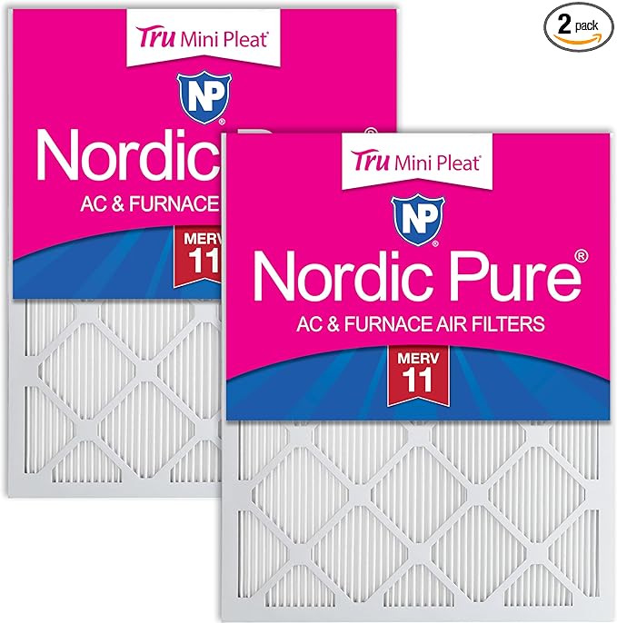 Nordic Pure 16x16x1 (Actual Size: 15 3/4 x 15 3/4 x 3/4) Tru Mini Pleat MERV 11 AC Furnace Air Filters – 2.5X More Media for Extended Durability & Superior Filtration - 2 Pack