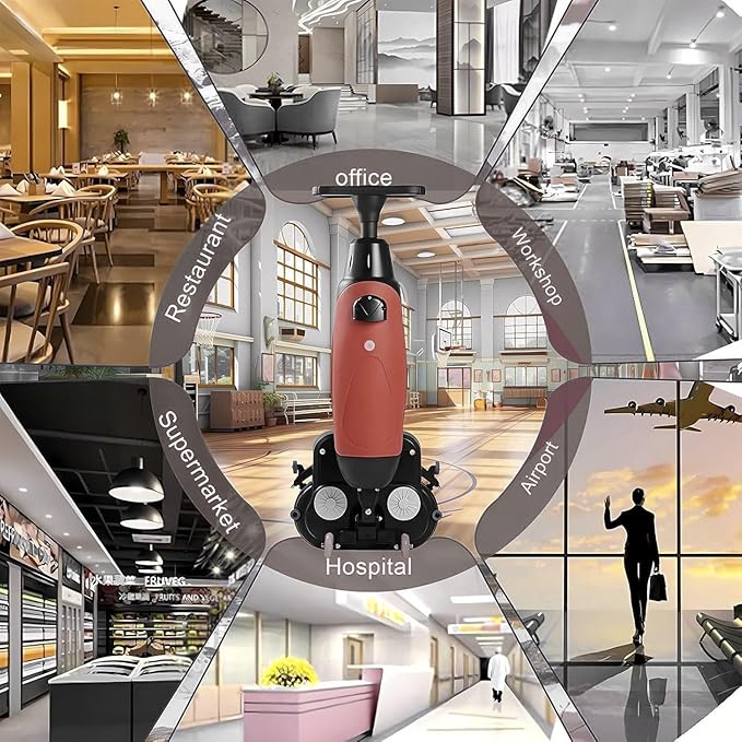 Rechargeable Floor Cleaner and Wet Dry Floor Machine, 17" Commercial Floor Scrubber, Dual-Brush Heads, Cordless Electric Floor Mop Cleaning Capacity 13000 Sqft/H, for Villa Hospital Office White
