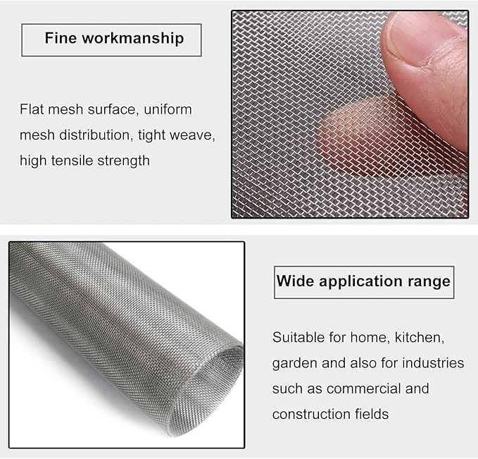 The Wire net Stainless Steel Woven Wire Mesh 304 Stainless Steel Woven Wire 30 Mesh Fine Screen Mesh, Garden Insect Screen, for Air Bricks, Window, Vents, Filter,Silver-1x5m(1x14m)