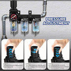 3 Stage Air Dryer 1/4" NPT,Air Dryer System Air Compressor Filter Dryer,5 &0.5 &0.01 Micron Filter Cartridge,Semi-Auto Drain, Metal Bracket-Blue