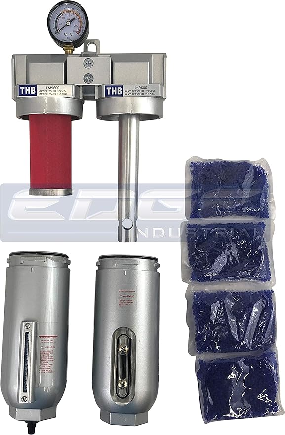 2 STAGE INDUSTRIAL GRADE IN-LINE COALESCING FILTER & DESICCANT AIR DRYER COMBINATION WITH 11oz METAL BOWLS FOR SPRAY GUN EQUIPMENT PAINT BOOTH COMPRESSOR, PLASMA CUTTER (3/4" NPT, AUTO DRAIN)