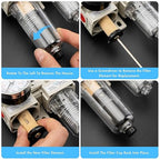 1/4" NPT Air Compressor Water Separator Regulator Filter Combo Compressed Air Filter Dryer Pressure Regulator with Gauge(0-150 psi) Poly Bowl Auto Drain Bracket - 3 in 1 Two Unit