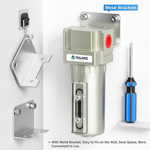 TAILONZ PNEUMATIC 1/2" NPT Industrial Compressed Air Desiccant Dryer, Used for Dry Air, Compressed Air, Water Separator, Plasma Cutting Machine and Other Metal Bowl with Desiccant Beads Bag