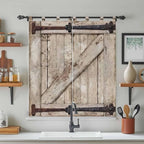 Farmhouse Wood Grain Living Room Curtains 84 Inch Length, Window Curtains Tab Top, Vintage Country Barn Gate Brown Light Filtering Window Treatments Drapes 42"x84" 2 Panel