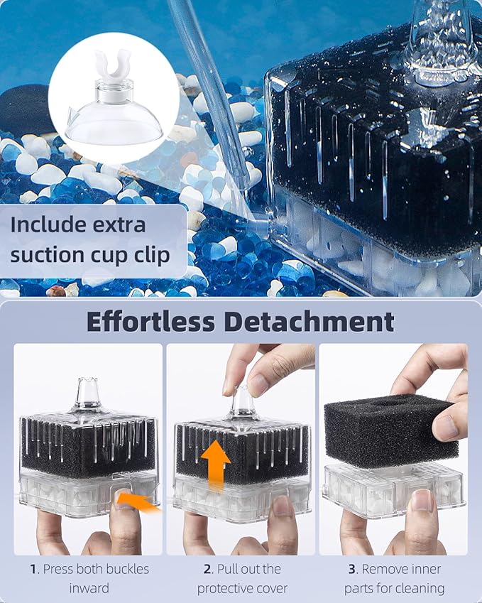 Pawfly Aquarium Sponge Filter for Fish Tanks up to 5-20 Gallons, Small Fish Tank Filter, Sponge Filter with Foam and Air Stone (Air Pump Not Included)