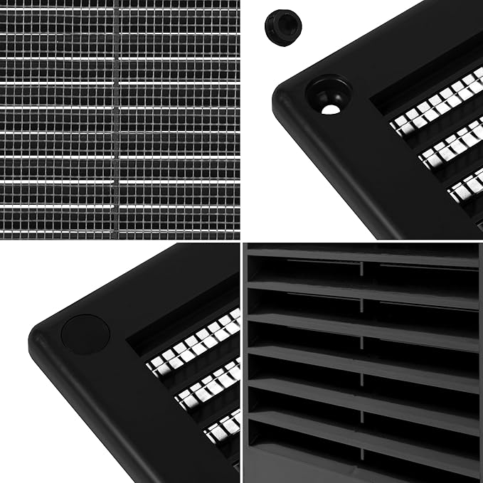 Repa Market 10 x 10 Inch (Outer) Black Square Air Vent Cover - Plastic Fresh Air Intake Vent - AC Cover with Nylon Mesh Screen, Wall, Ceiling HVAC Return Air Register, Modern Soffit Vents