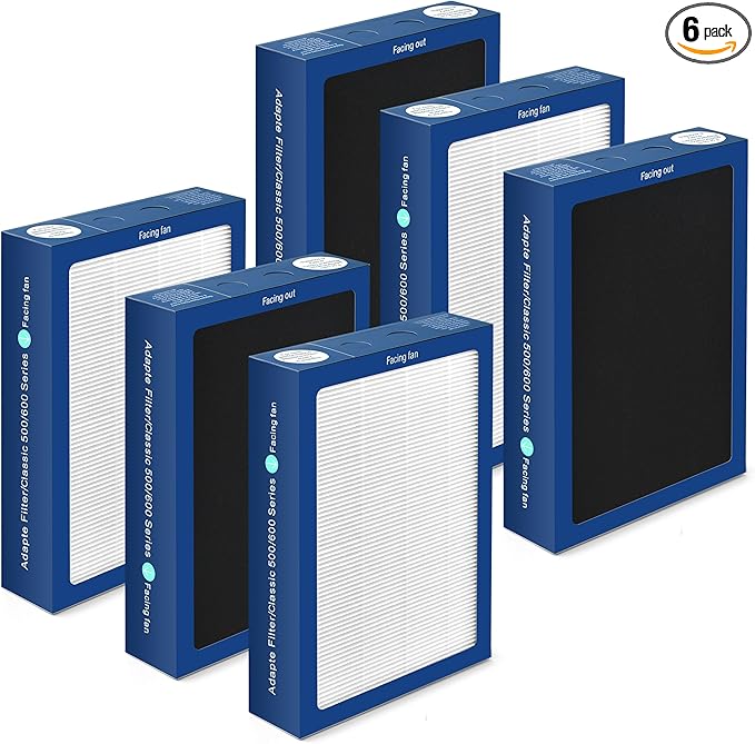 [Upgraded] Uaswpart Classic 500/600 Series Dualprotection Filter Compatible with Blueair Classic 500/600 Series Air Purifier Models Classic 580i 680i 501 503 505 510 550E 555EB 601 605, 6 Packs