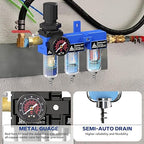 3 Stage Air Dryer 1/4" NPT,Air Dryer System Air Compressor Filter Dryer,Air Dryer for Compressor,5 &0.5 &0.01 Micron Filter Cartridge,Semi-Auto Drain, Metal Bracket-Blue