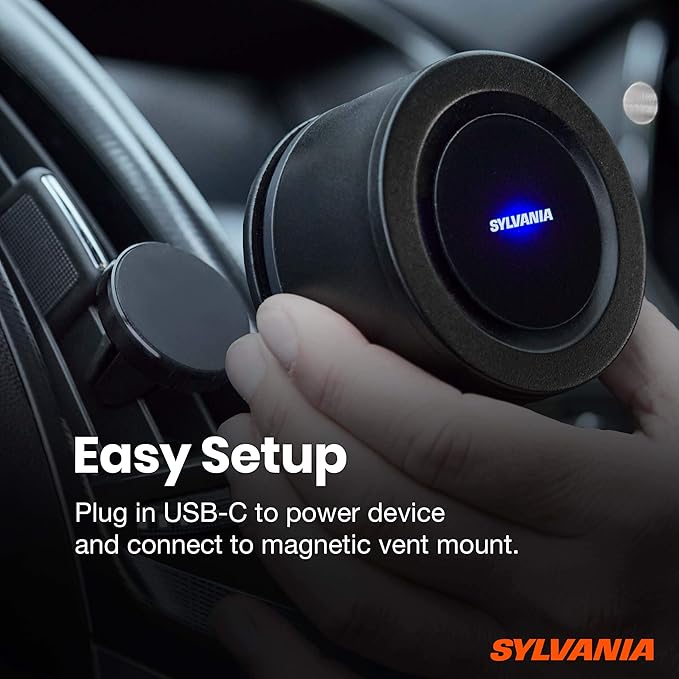 SYLVANIA - Airzing Mini Air Purifier - Vehicle, Car, Home, Office - Air Ionizer, USB-C powered, Reduces Odors, Smoke, Pets Dandruff, Reusable Filter, Portable, Quiet, UV Light, DC 5V, 0.5A