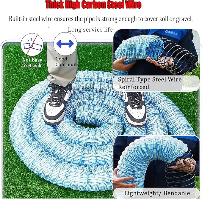 Commercial French Drain Pipe for Water Drainage, Construction Site/Sports Field Perforated Pipes & Weeping Tile, Dia 2in 3.9in 5.9in Wide Underground Drainage Systems(Dia10cm/3.9in,Long 24m/78.7ft)