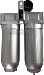 2 STAGE INDUSTRIAL GRADE IN-LINE COALESCING FILTER & DESICCANT AIR DRYER COMBINATION WITH 11oz METAL BOWLS FOR SPRAY GUN EQUIPMENT PAINT BOOTH COMPRESSOR, PLASMA CUTTER (1/2" NPT, MANUAL DRAIN)