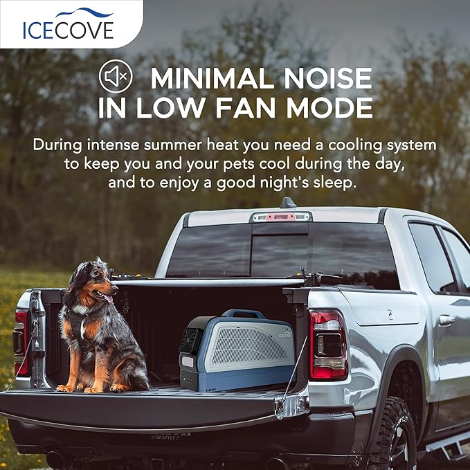 IceCove Portable Air Conditioner, 2500BTU Fast Cooling Car AC Unit, 250W Low Power Consumption, 25.5VDC, 2 Fan Speed, 3 Light Mode for Tent Camping RV Truck Van Life Home (Battery Not Included), Blue